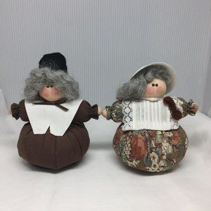 Vintage 90s Thanksgiving Handmade Pilgrim Set Stuffed Plush Decor Dolls